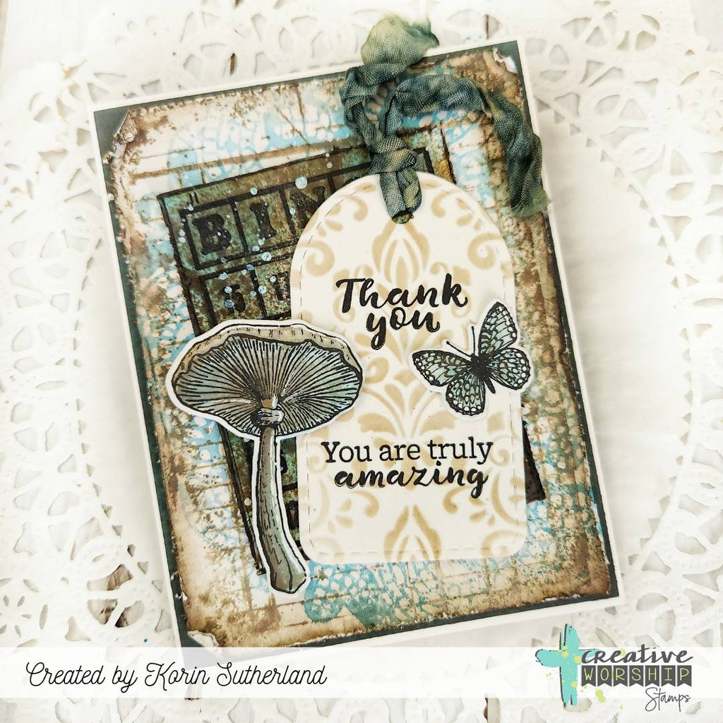Creative Worship Damask Pattern Stencil cws-st-26-001 Thank You Truly Amazing Korin Sutherland Card