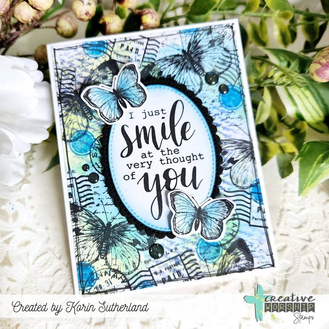 Creative Worship Denim Texture Stencil cws-st-26-008 I Just Smile At The Thought Of You Card