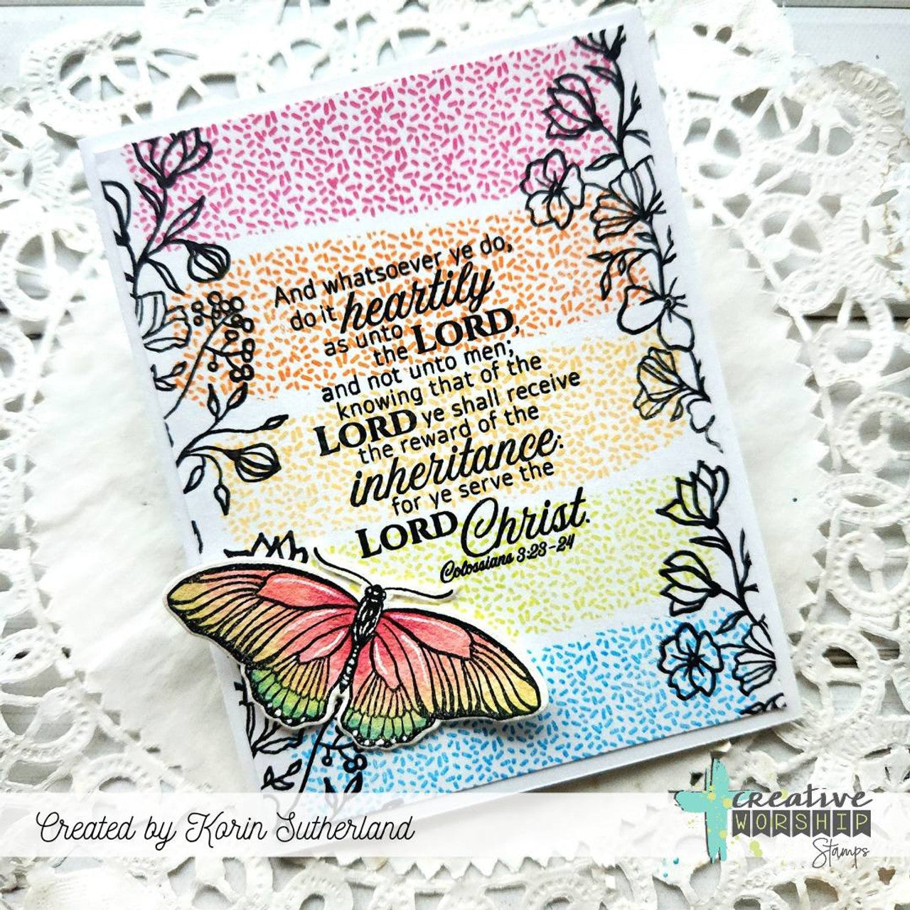 Creative Worship Funky Textures 3 Clear Stamps cws-25-003 Butterfly Card by Korin Sutherland