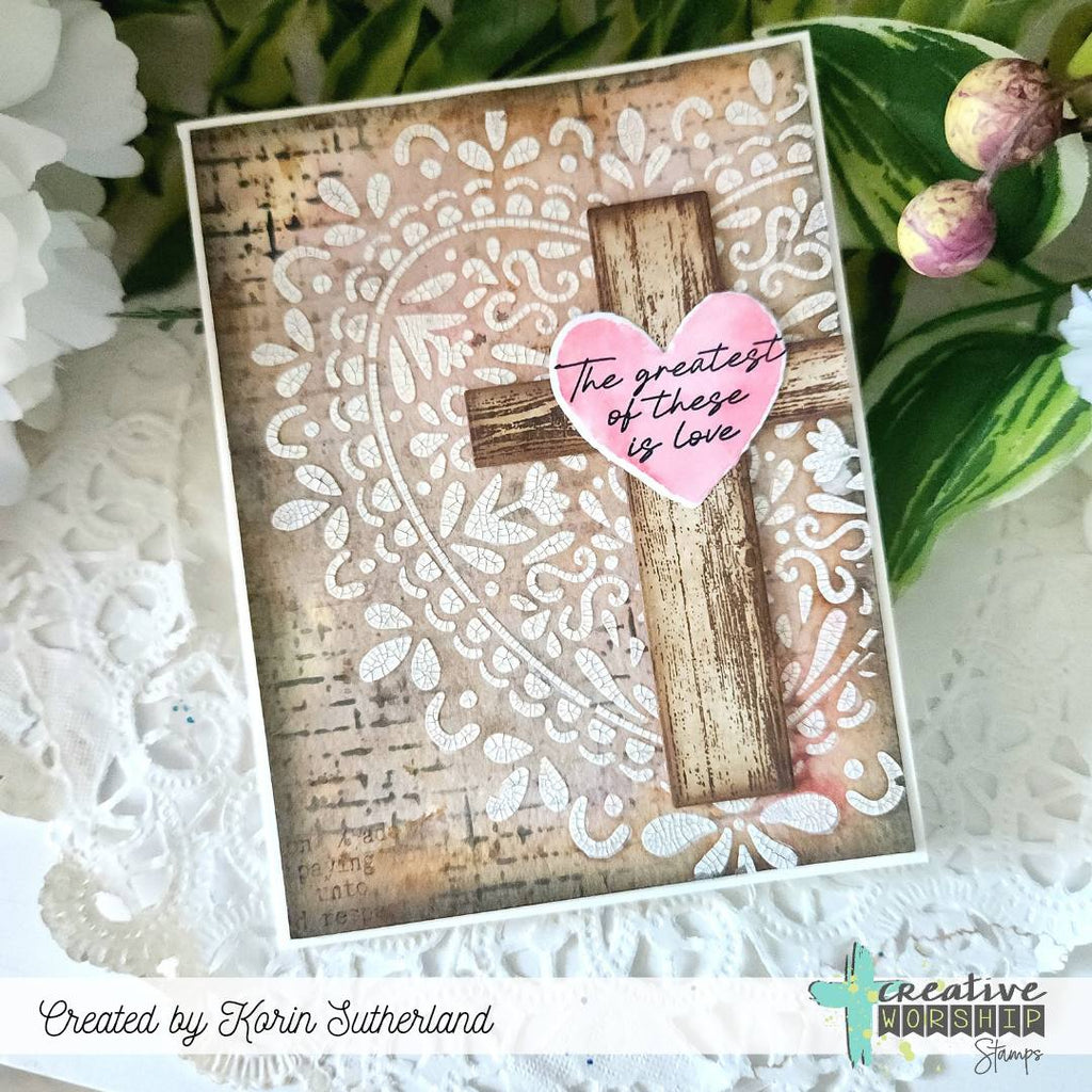 Creative Worship God So Loved Clear Stamps cws-26-016 Korin Sutherland Cross and Heart Card