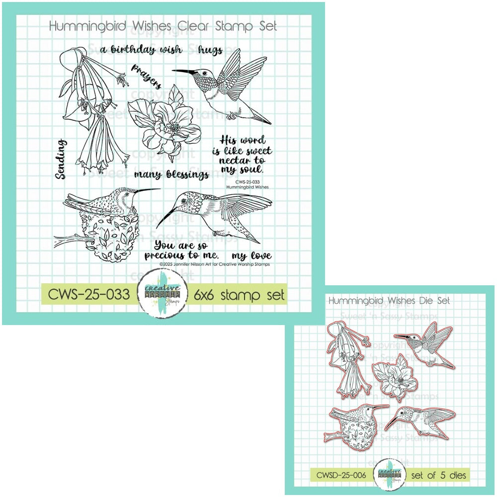 Creative Worship Hummingbird Wishes Clear Stamps And Dies Bundle