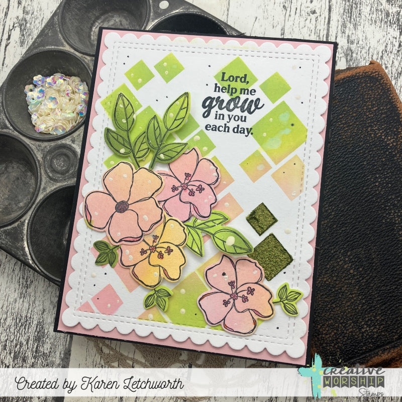 Creative Worship Jumbled Diamonds Stencil cws-st-25-06 Lord Help Me Grow In You Each Day