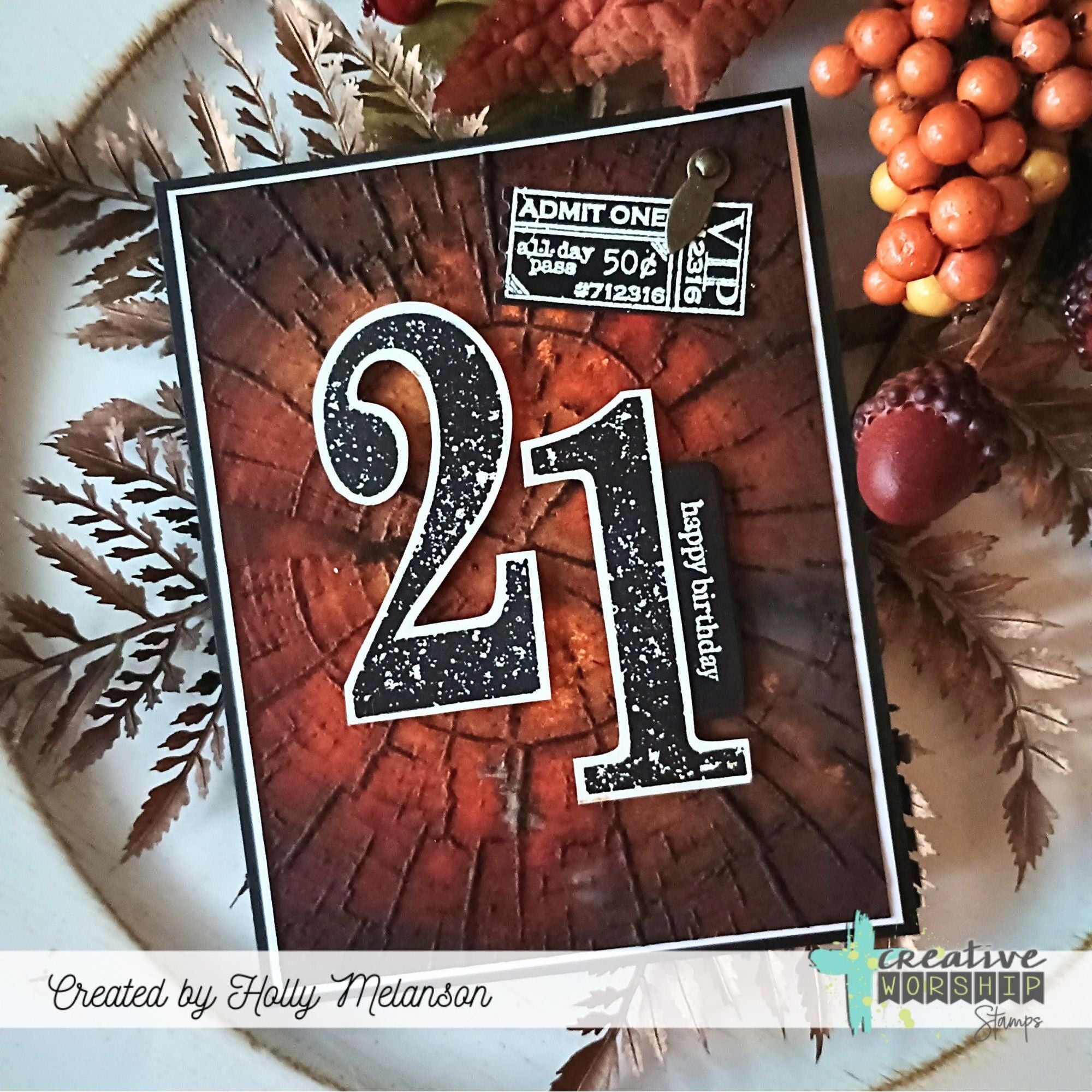 Creative Worship Jumbo Textured Numbers Clear Stamps cws-25-048 21st Birthday Card