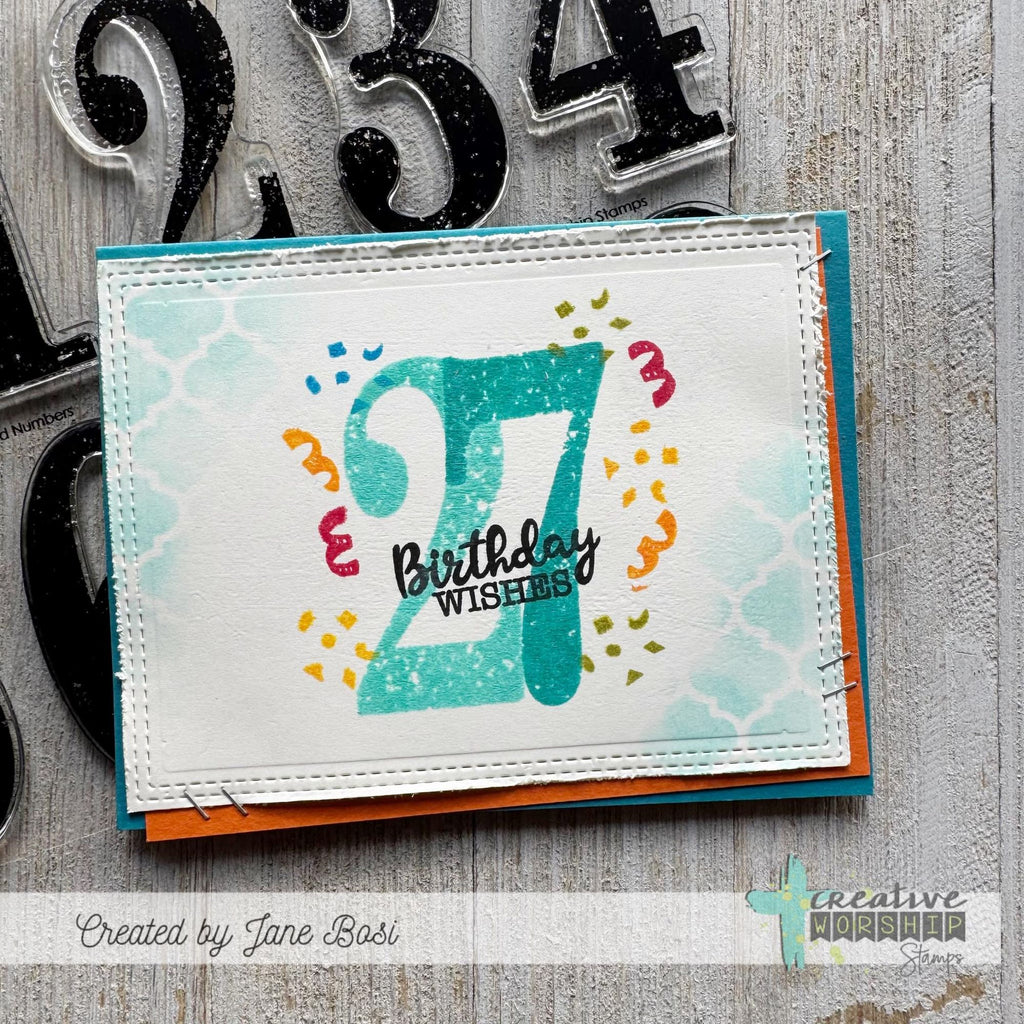 Creative Worship Jumbo Textured Numbers Clear Stamps cws-25-048 Birthday Wishes Card