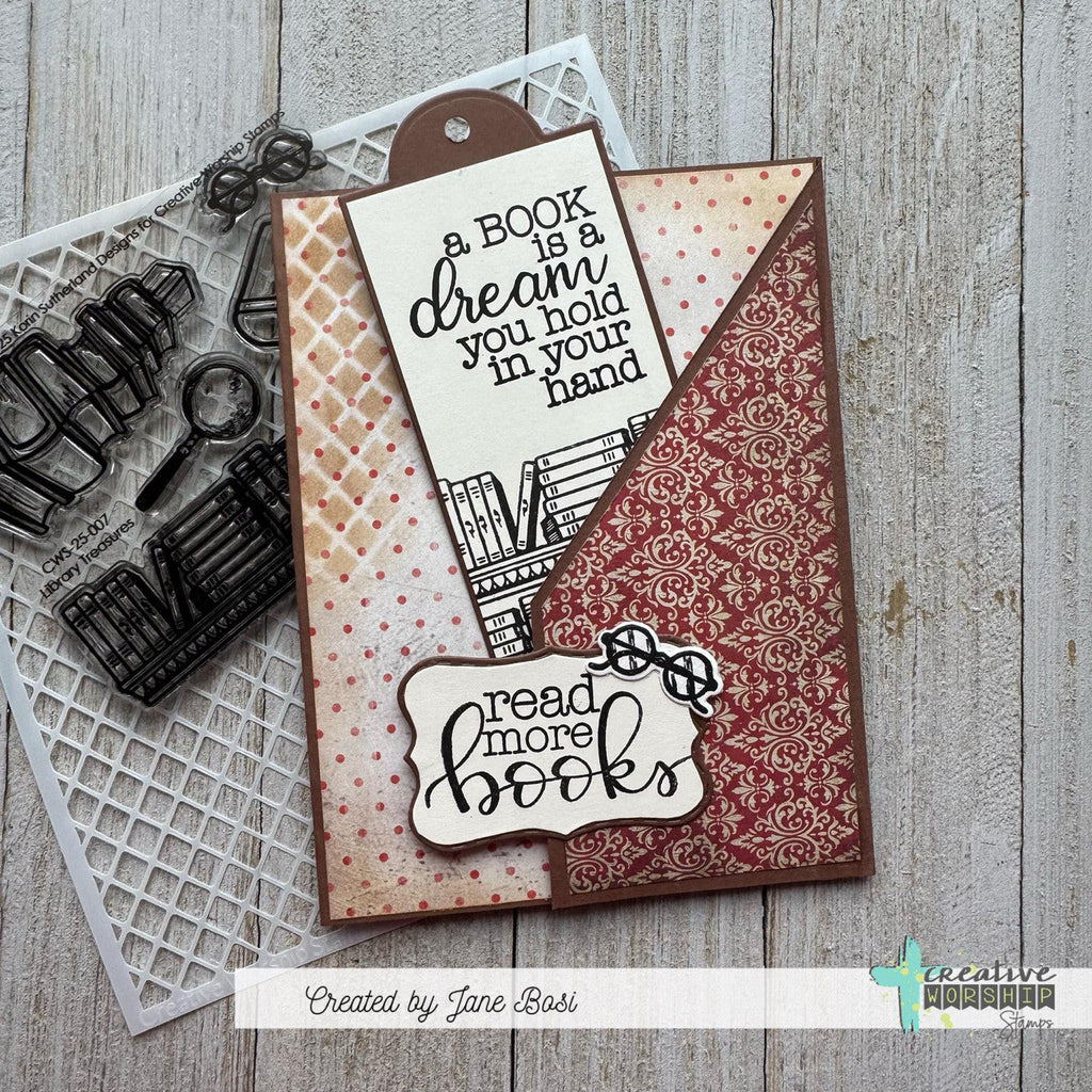 Creative Worship Library Treasures Clear Stamps cws-25-007 Jane Basi Bookmark Card