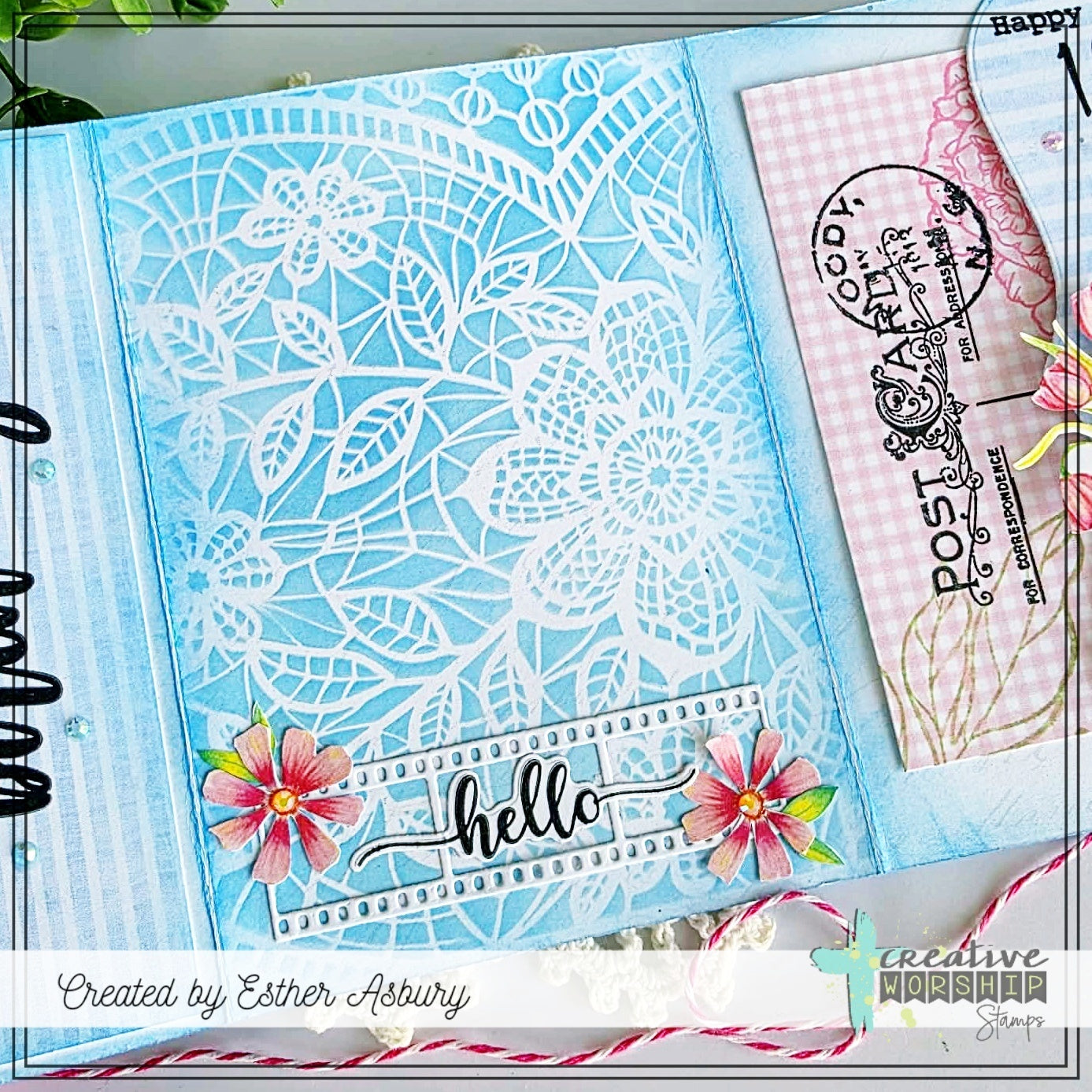 Creative Worship Lovely Lace 6 x 6 Stencil cws-st-26-007 Hello Floral Card