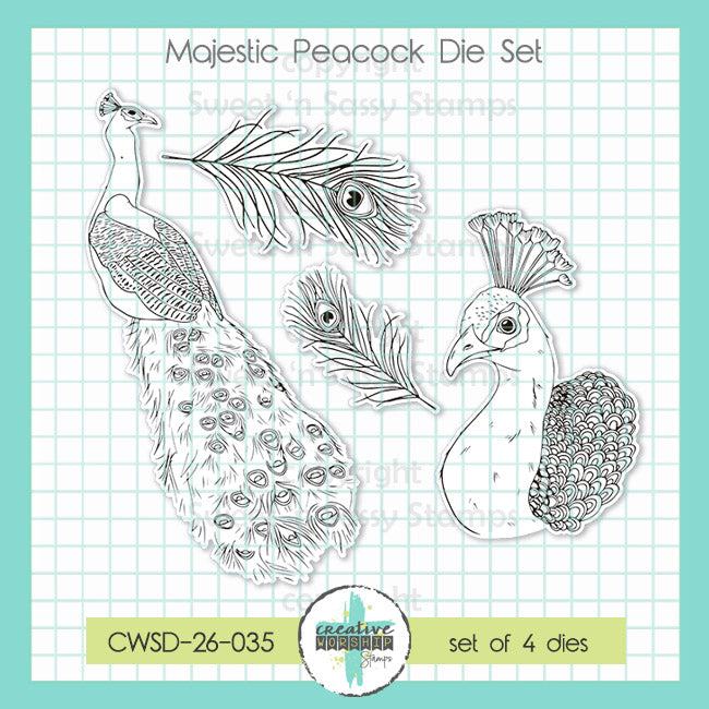 Creative Worship Majestic Peacock Clear Stamps And Dies Bundle CWSD-26-035 Dies Alone