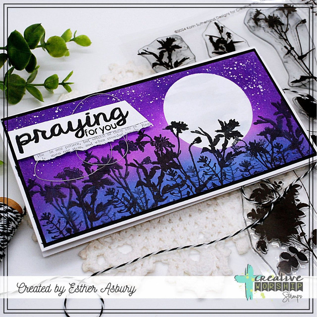 Creative Worship Nature Silhouettes 3 Clear Stamps cws-24-037 Esther Asbury Praying For You Card