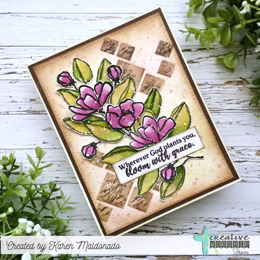 Creative Worship Peaceful Botanicals Dies cwsd-25-027 Wherever God Plants You Bloom With Grace Card