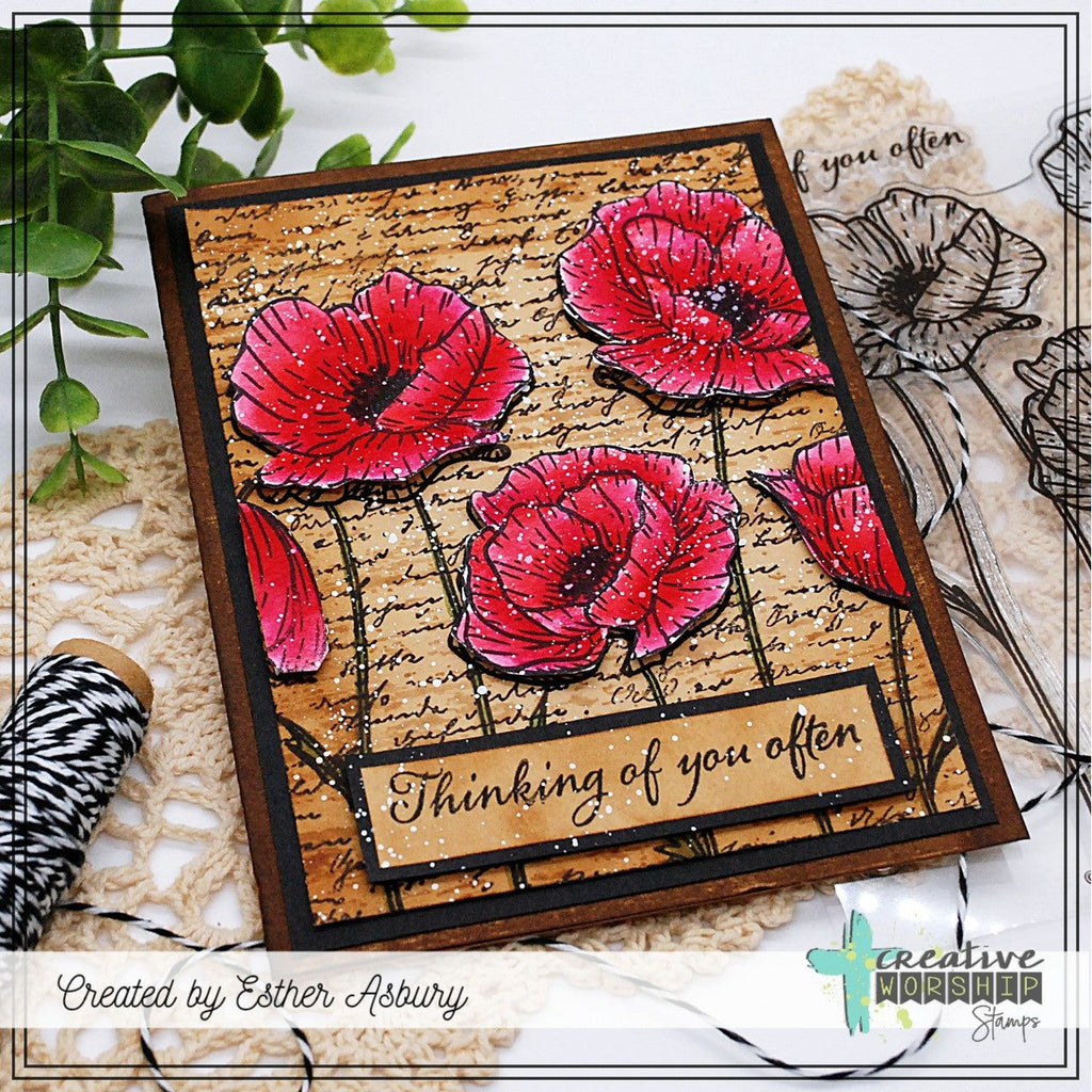 Creative Worship Poppy Field Clear Stamps cws-24-038 Esther Asbury Card