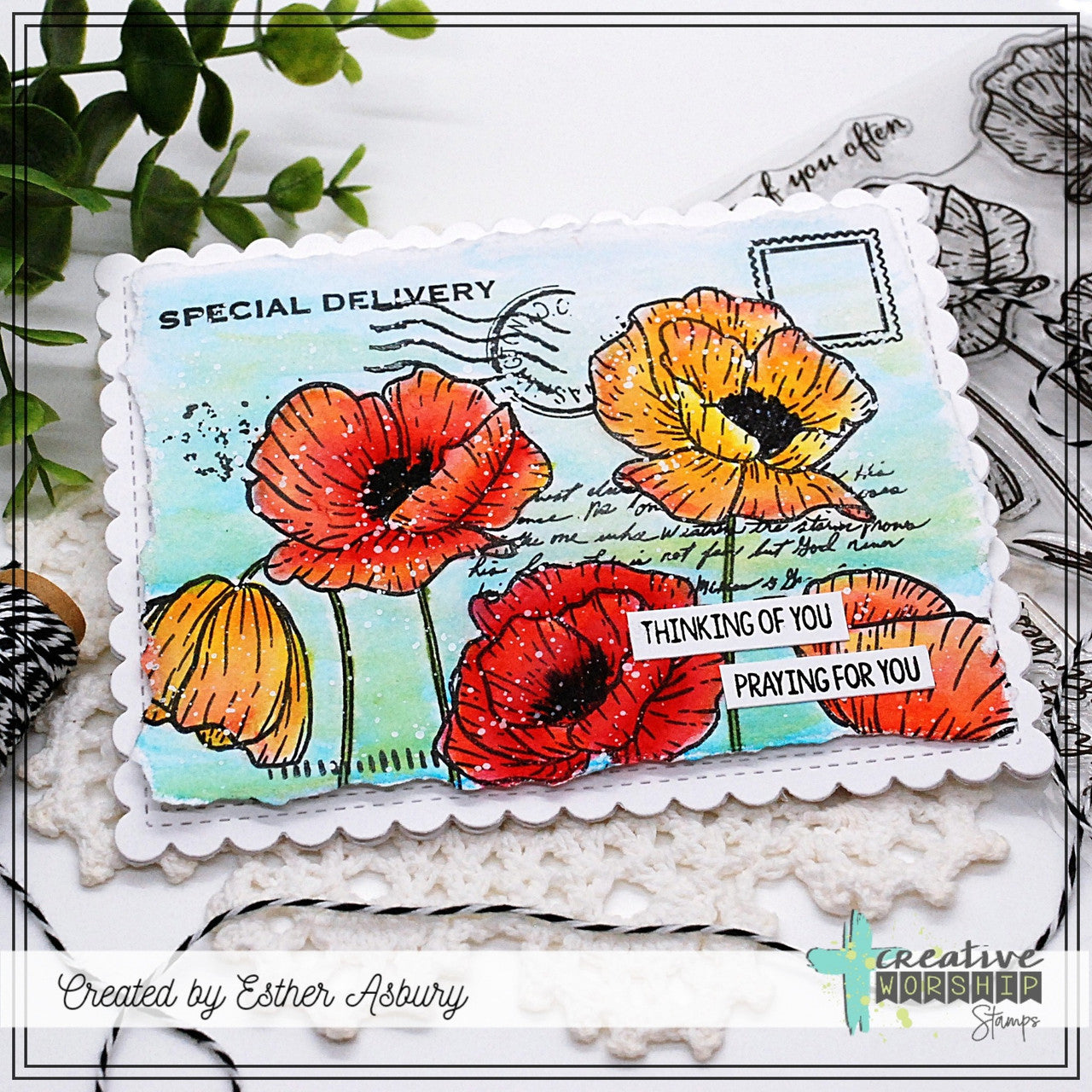 Creative Worship Poppy Field Clear Stamps cws-24-038 Esther Asbury Post Card