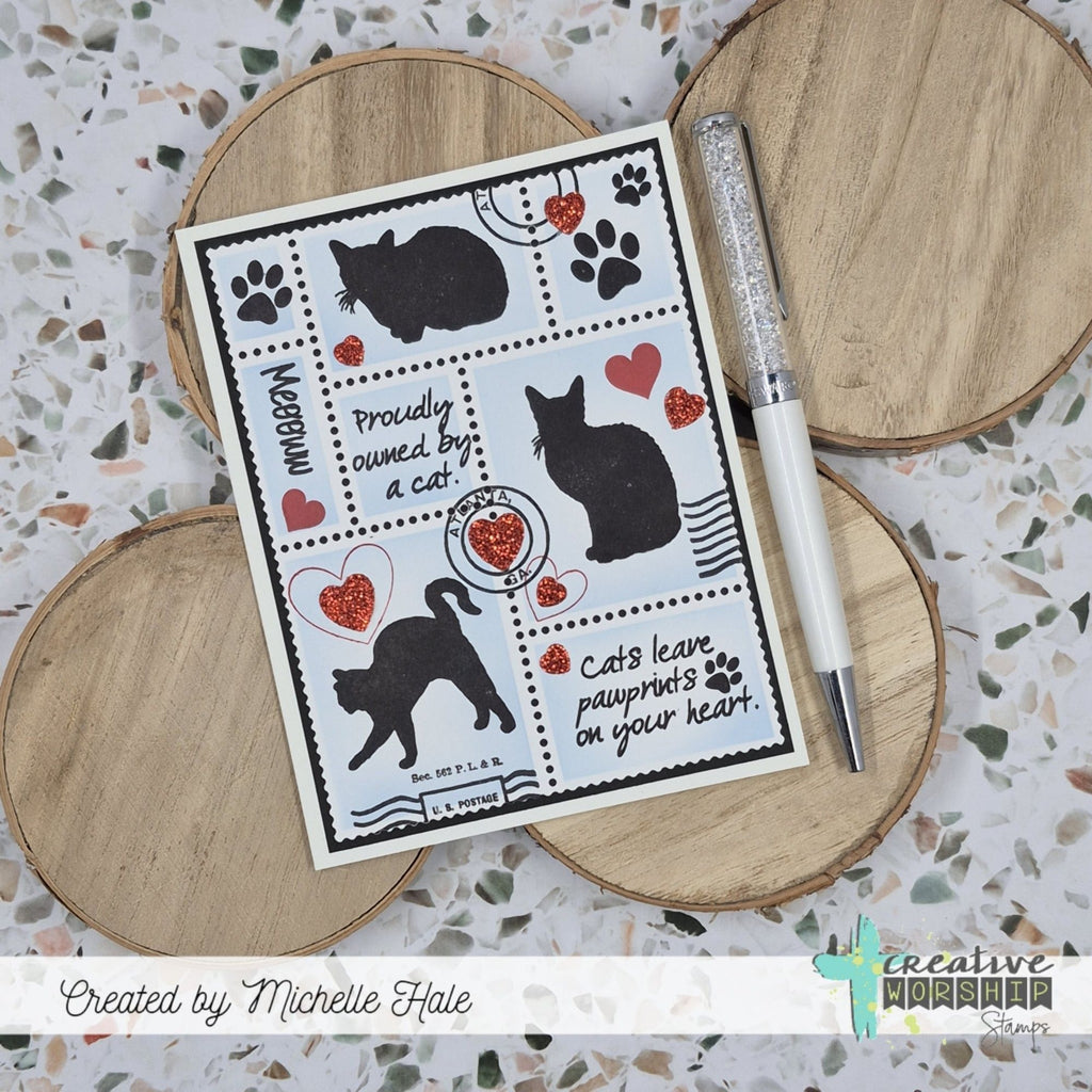 Creative Worship Postage Stamp Add Ons Clear Stamps cws-25-023 Cat Owner Card
