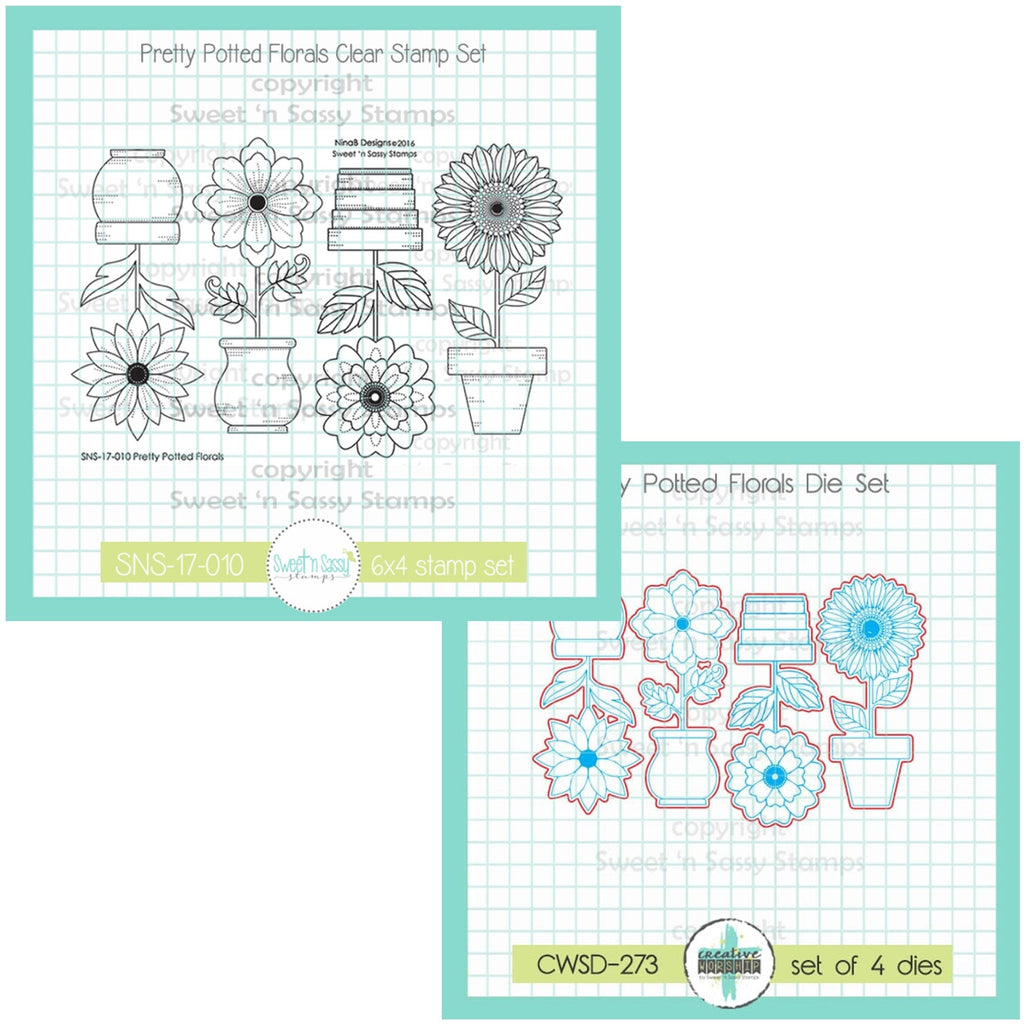 Creative Worship Pretty Potted Florals Clear Stamps And Dies