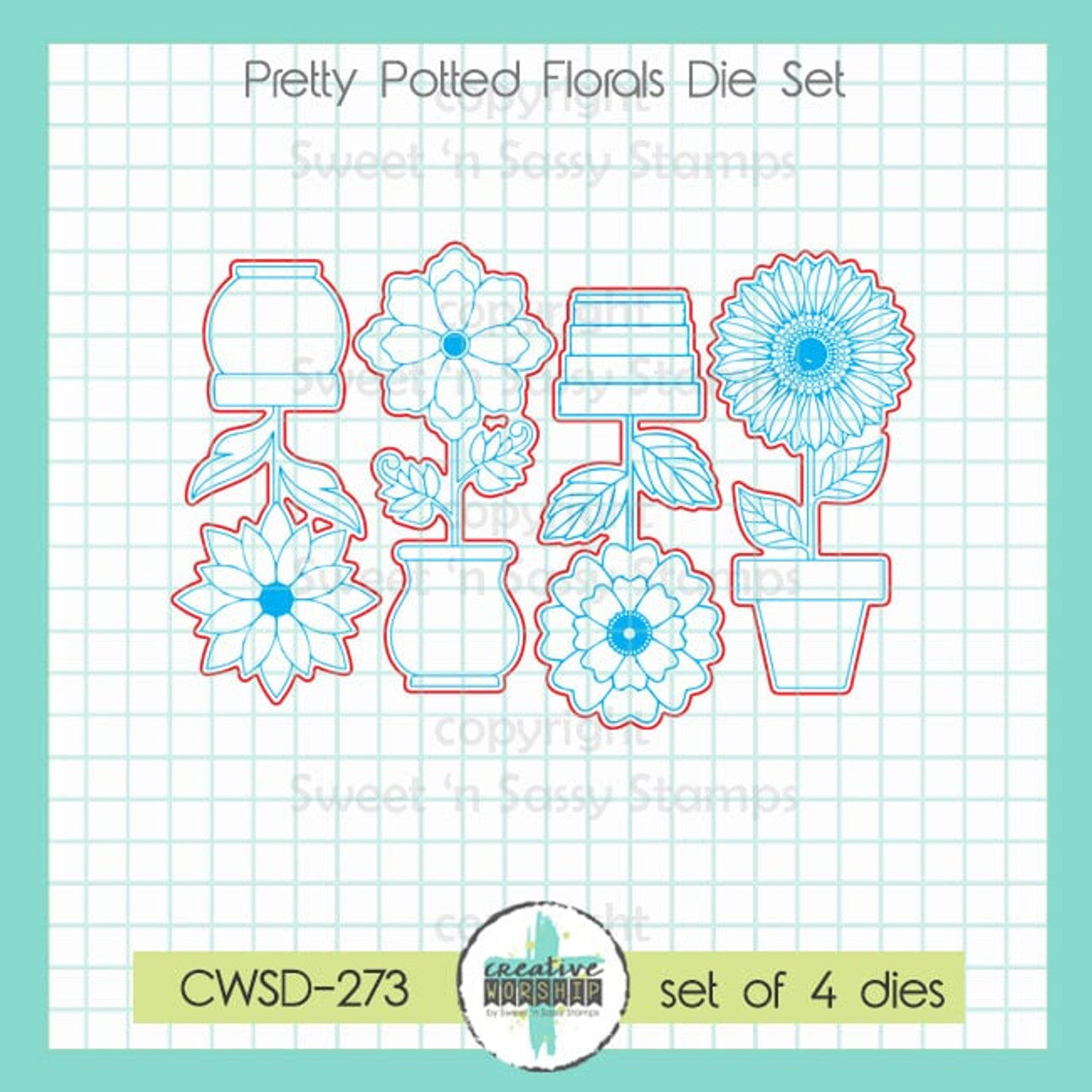 Creative Worship Pretty Potted Florals Clear Stamps And Dies cwsd-273