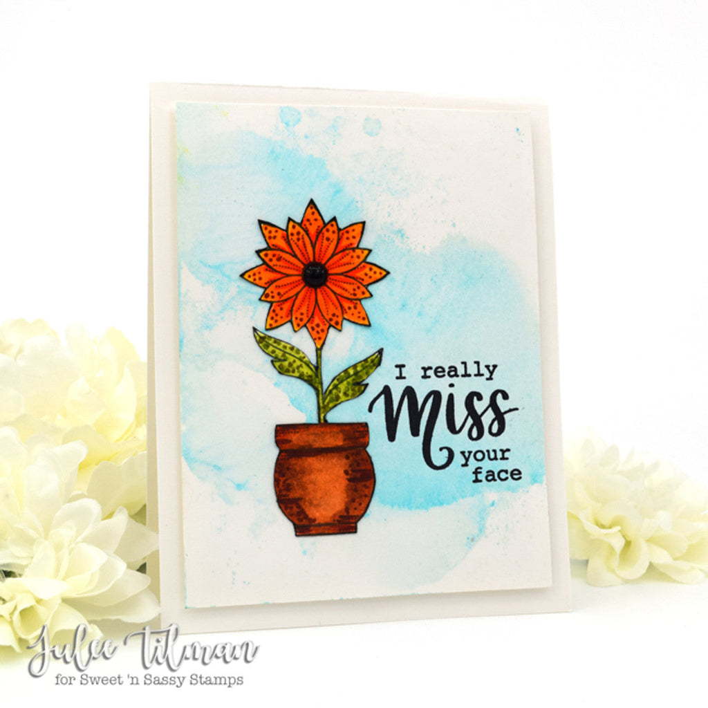 Creative Worship Pretty Potted Florals Clear Stamps And Dies miss your face card