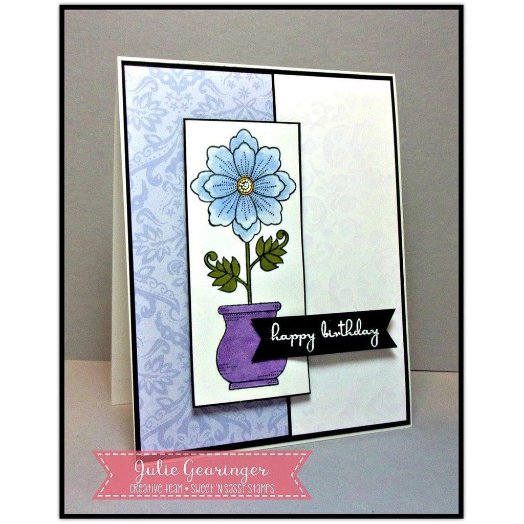 Creative Worship Pretty Potted Florals Clear Stamps sns-17-010 Happy Birthday Card