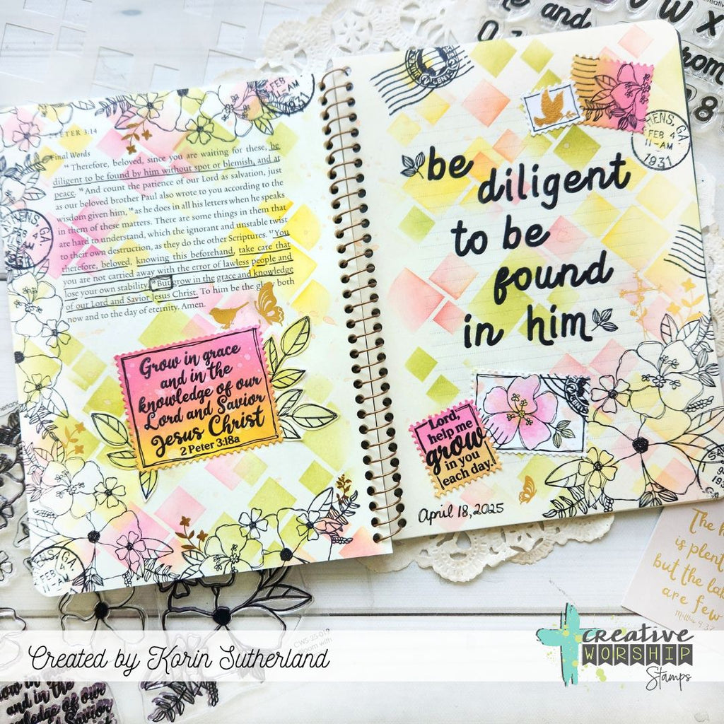 Creative Worship Print Script Alpha Clear Stamps Bundle Be Diligent To Be Found In Him Bible Journaling
