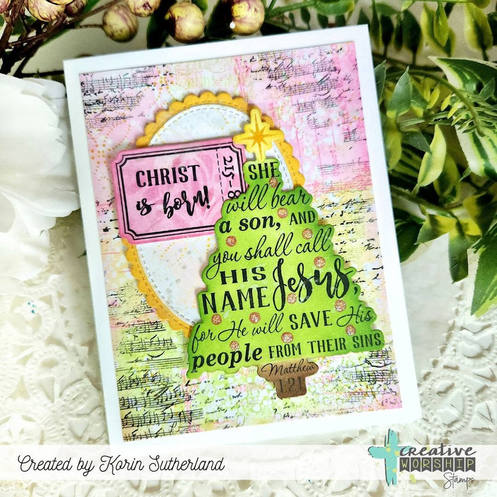 Creative Worship Scripture Tree Clear Stamps sns-16-034 Christ Is Born Christmas Card
