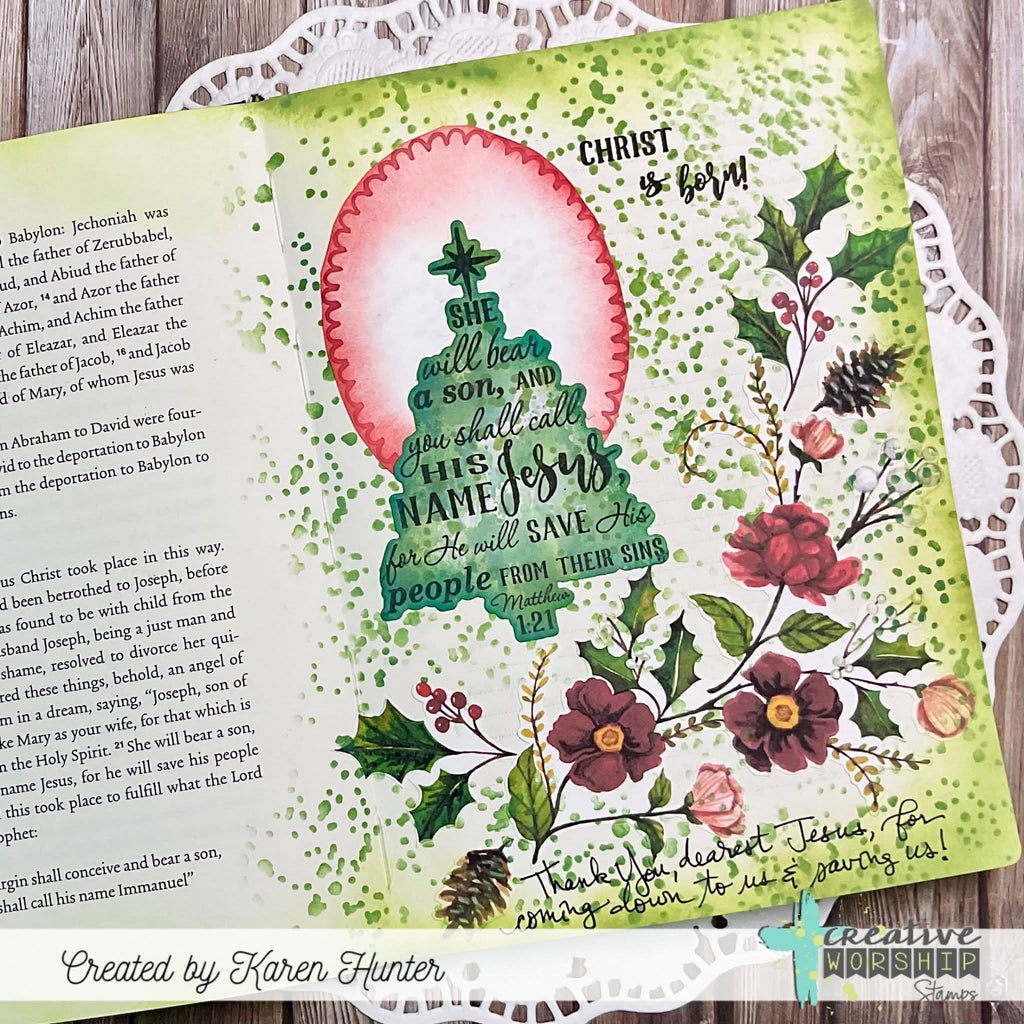 Creative Worship Scripture Tree Clear Stamps sns-16-034 Christmas Christ Is Born Bible Journaling
