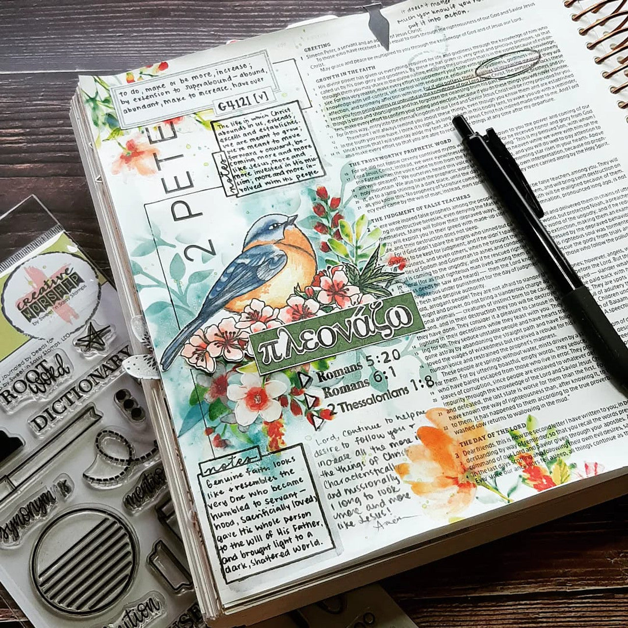 Creative Worship Singing Praises Clear Stamp Set nb-sns-19-037 Bible Journaling Bird and Blossoms Design