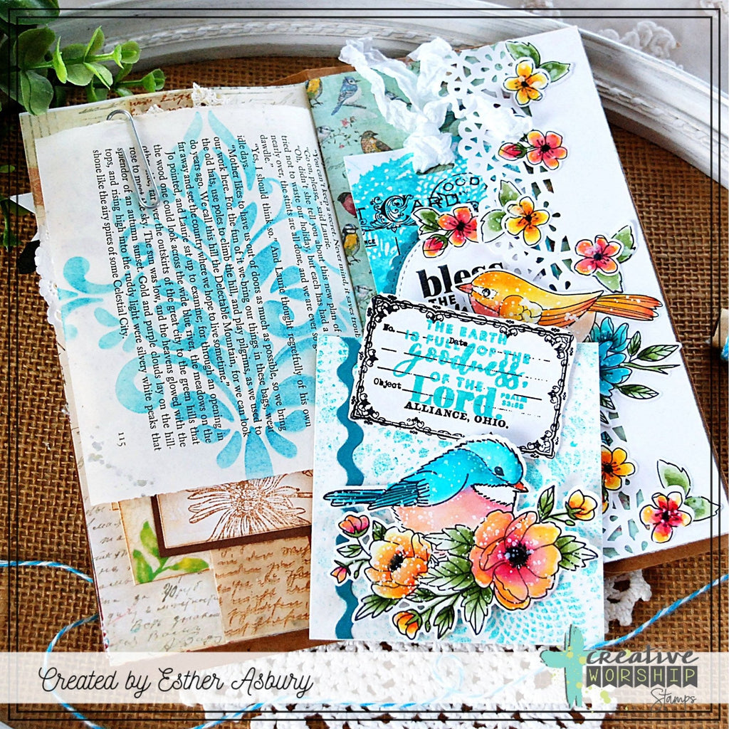 Creative Worship Single Damask Stencil cws-st-26-002 Esther Asbury Goodness of the Lord Card