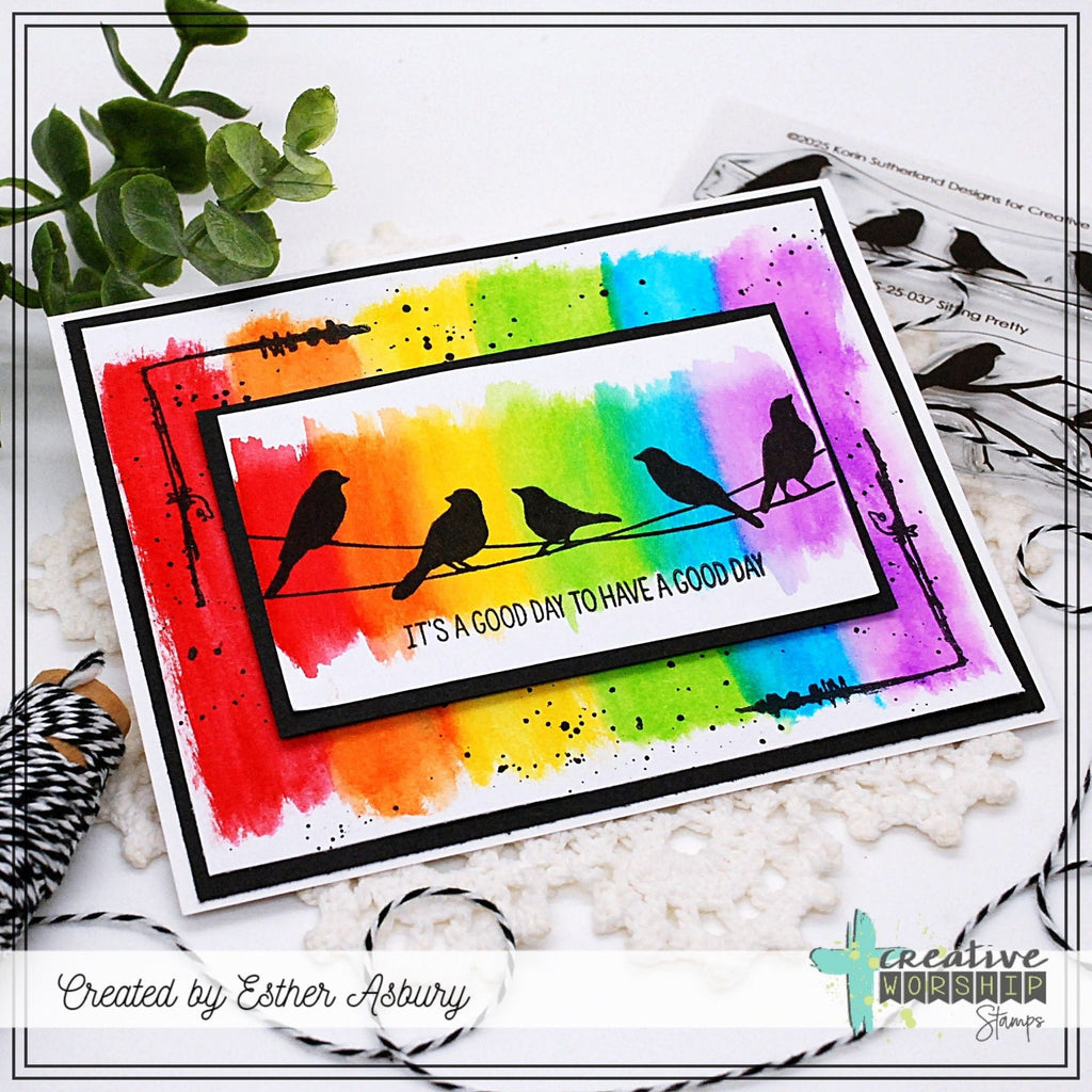 Creative Worship Sitting Pretty Clear Stamps cws-25-037 Rainbow Birds Card