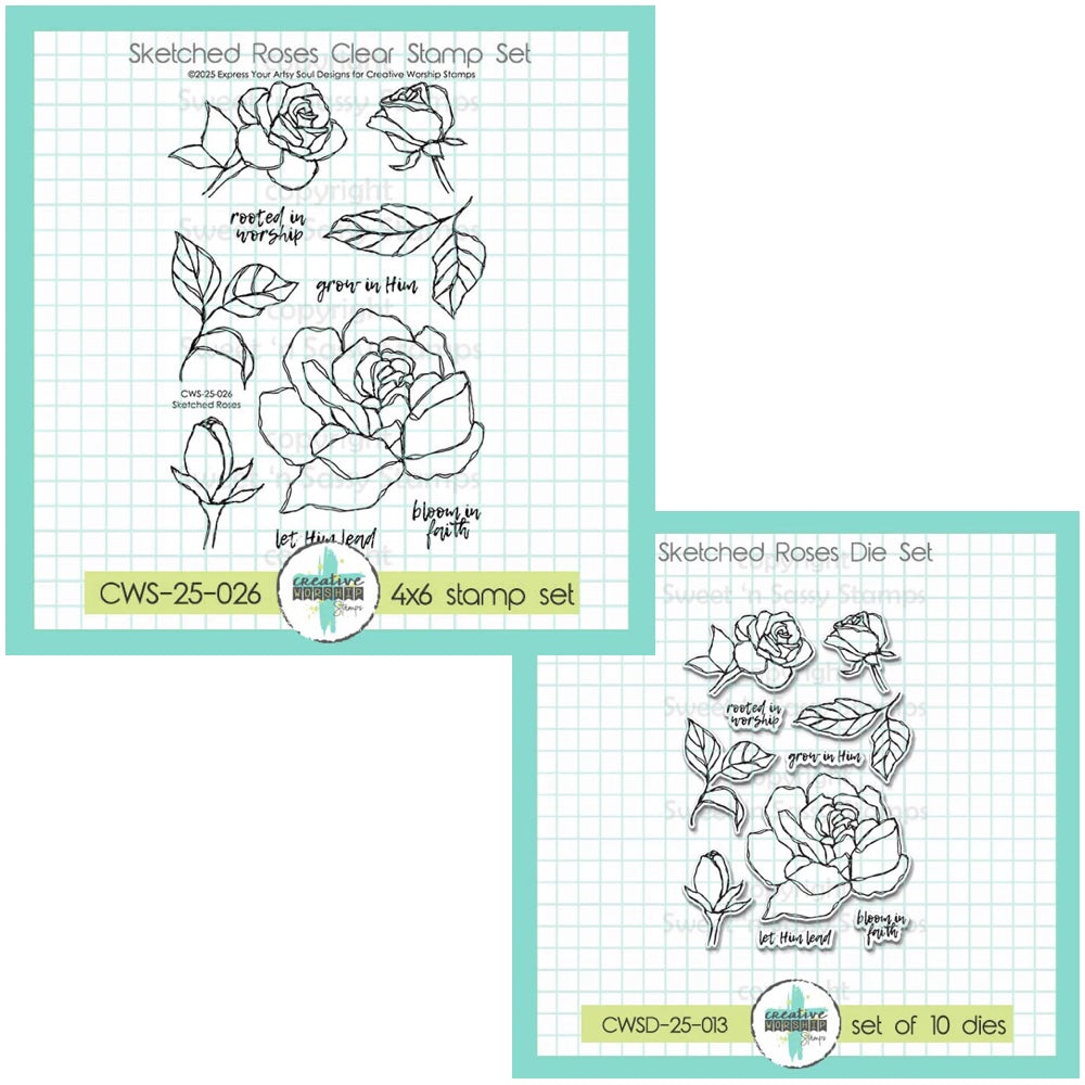 Creative Worship Sketched Roses Clear Stamps And Dies Bundle