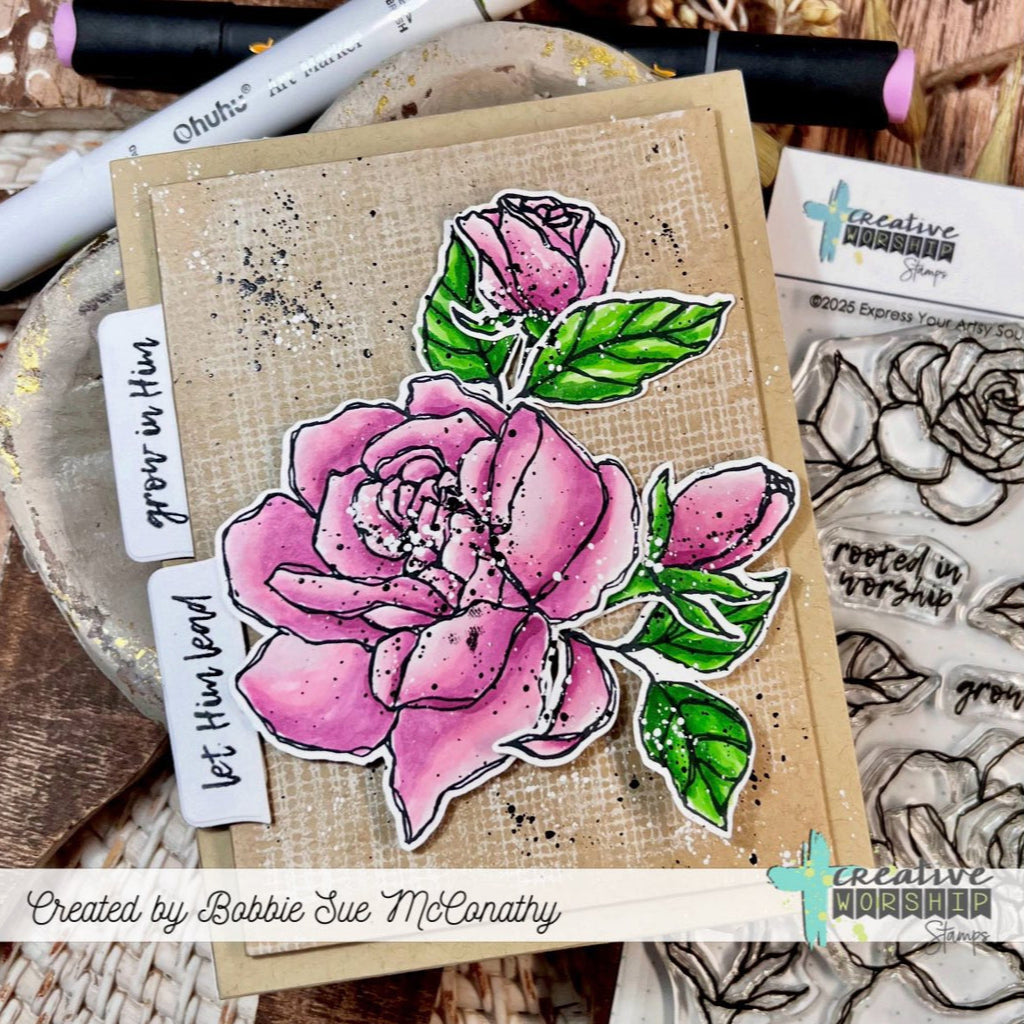 Creative Worship Sketched Roses Clear Stamps And Dies Bundle Bobbie Sue McConathy