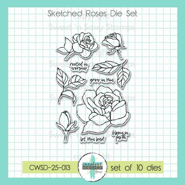 Creative Worship Sketched Roses Clear Stamps And Dies Bundle CWSD-25-013