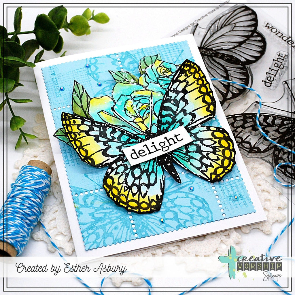 Creative Worship Sketched Roses Clear Stamps cws-25-026 Butterfly Delight Card