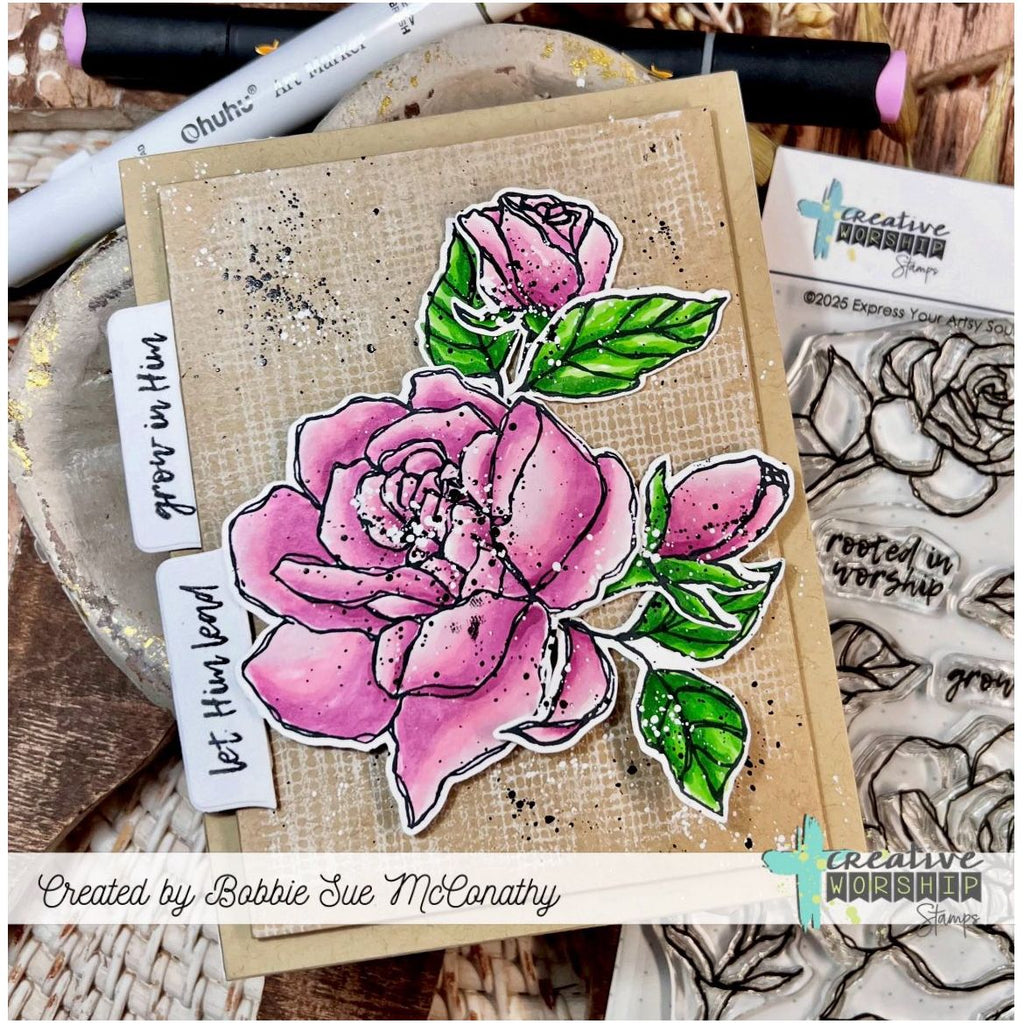 Creative Worship Sketched Roses Clear Stamps cws-25-026 Let Him Lead Bible Card