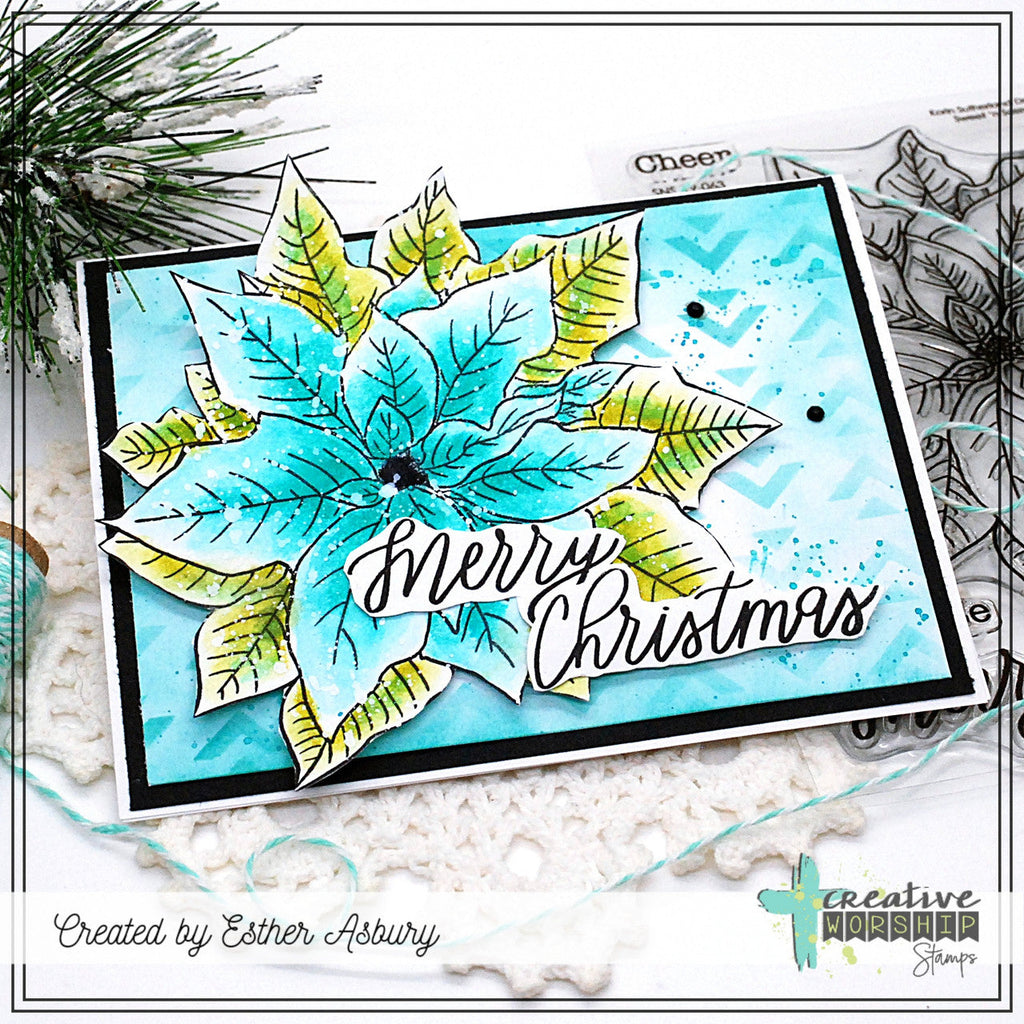Creative Worship Stacked Arrows Stencil cws-st-24-07 Blue Poinsettia Card
