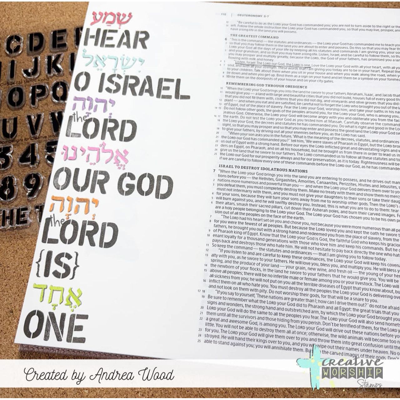 Creative Worship Stencil Alpha Clear Stamps cws-24-036 Andrea Wood Bible Page