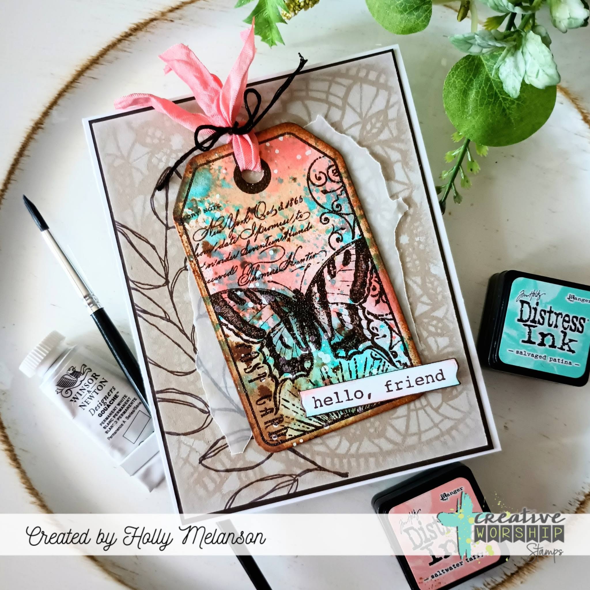 Creative Worship Summer Collage Tag Clear Stamp Set cws-26-018 Hello Friend Card