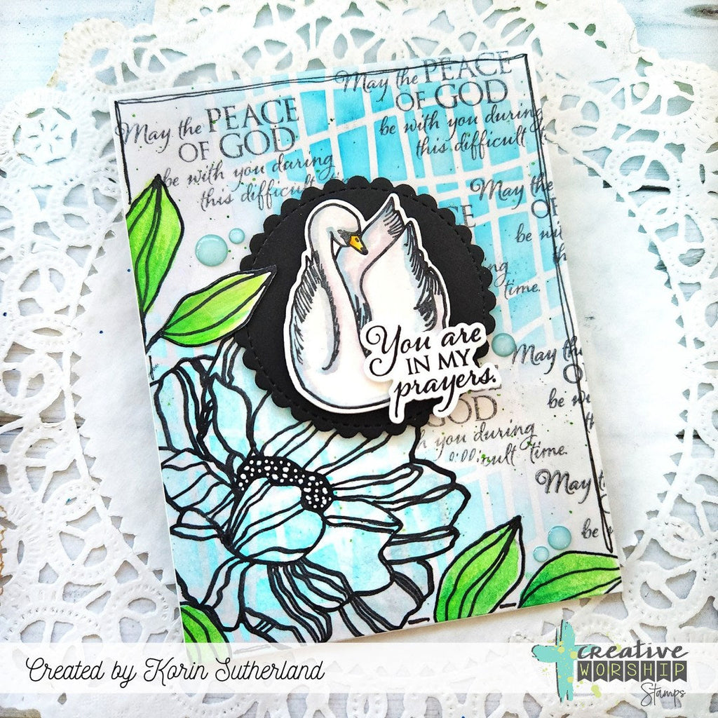 Creative Worship Swans Of Peace Clear Stamps And Dies Bundle You Are In My Prayers Card