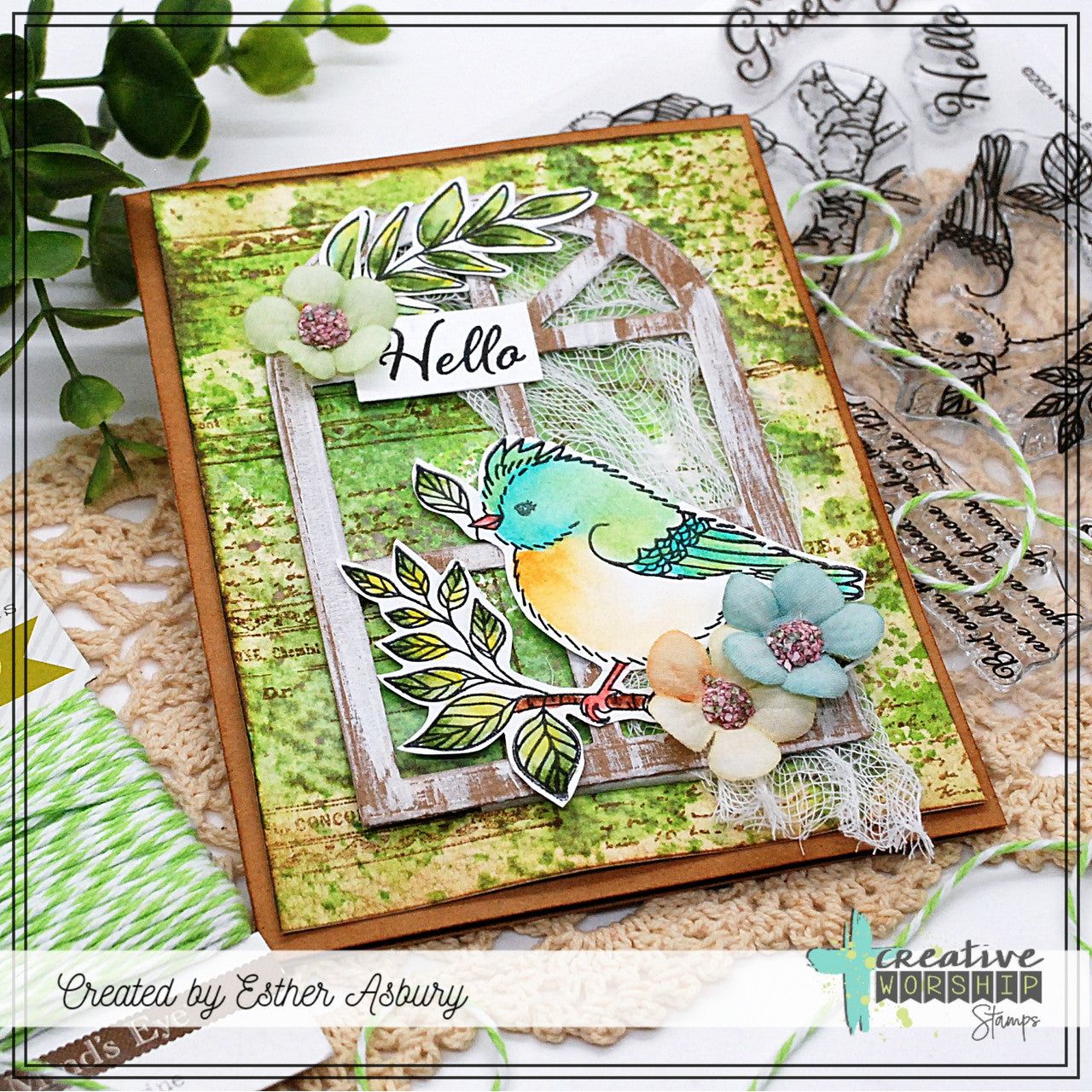 Creative Worship Sweet Birds Clear Stamps cws-24-034 Hello Esther Asbury Card