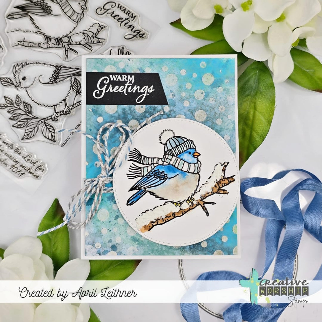 Creative Worship Sweet Birds Clear Stamps cws-24-034 Warm Greetings April Leithner Card