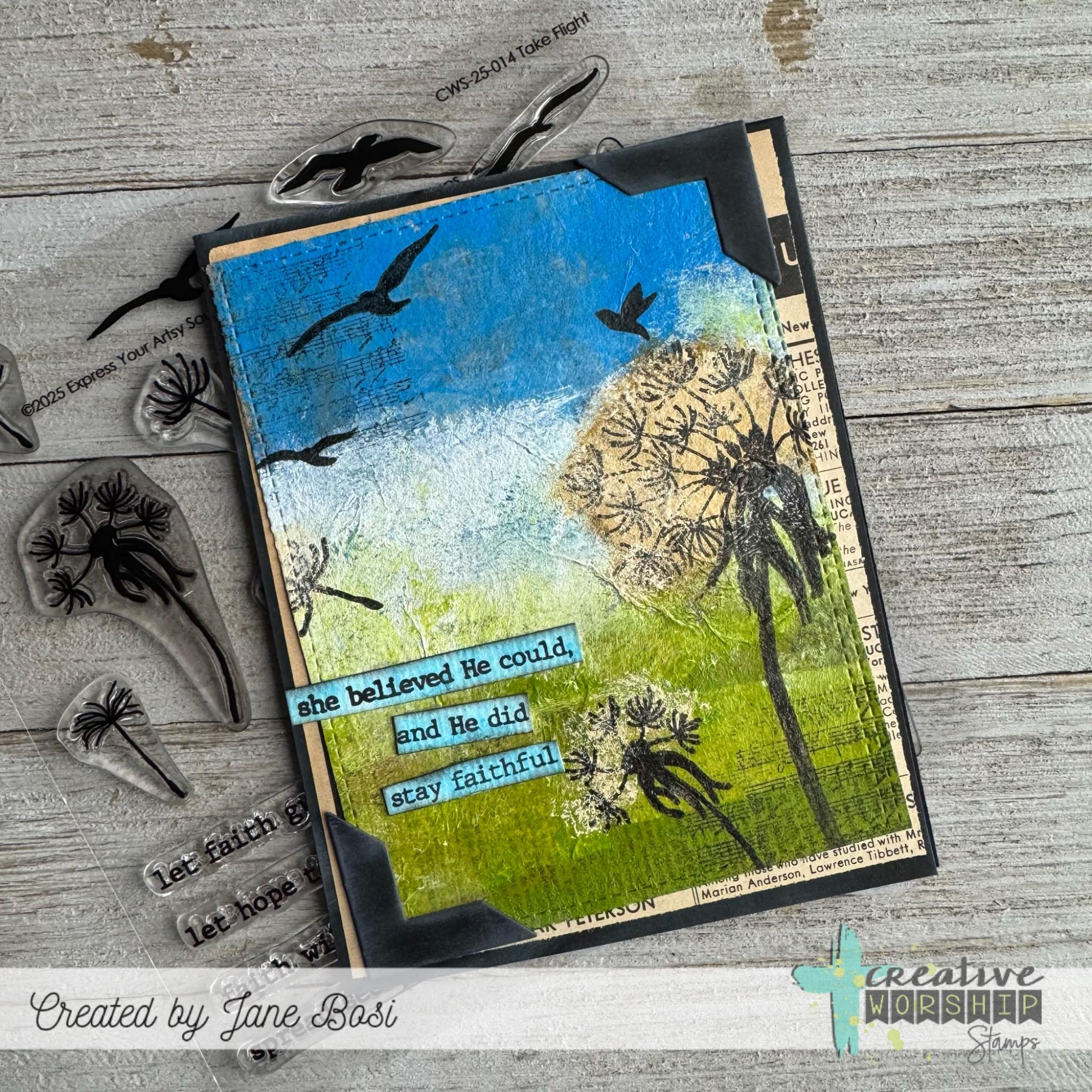 Creative Worship Take Flight Stencil cws-st-25-04 She Believed He Could Card
