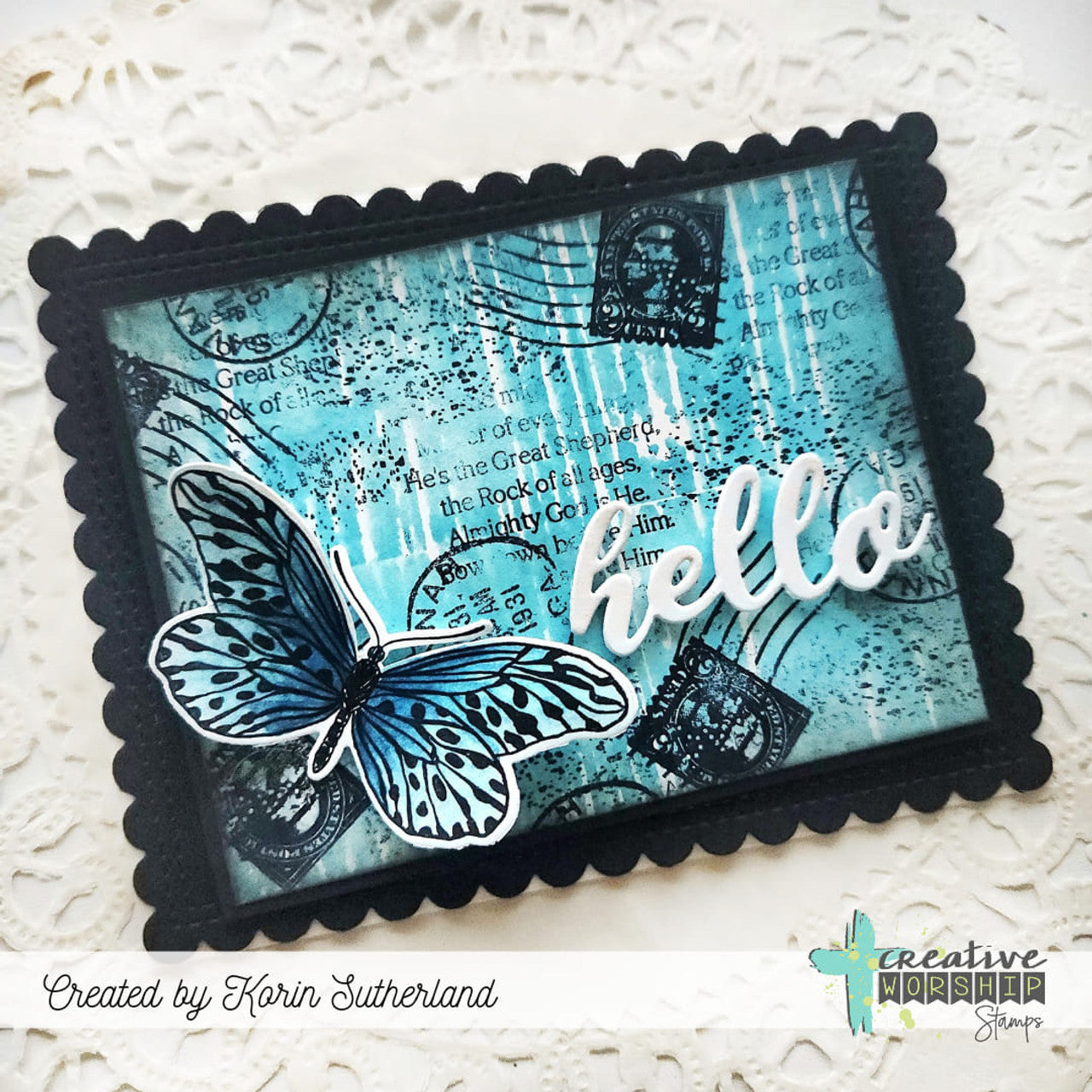 Creative Worship Vintage Butterflies And Blooms Clear Stamps cws-25-005 Hello Card