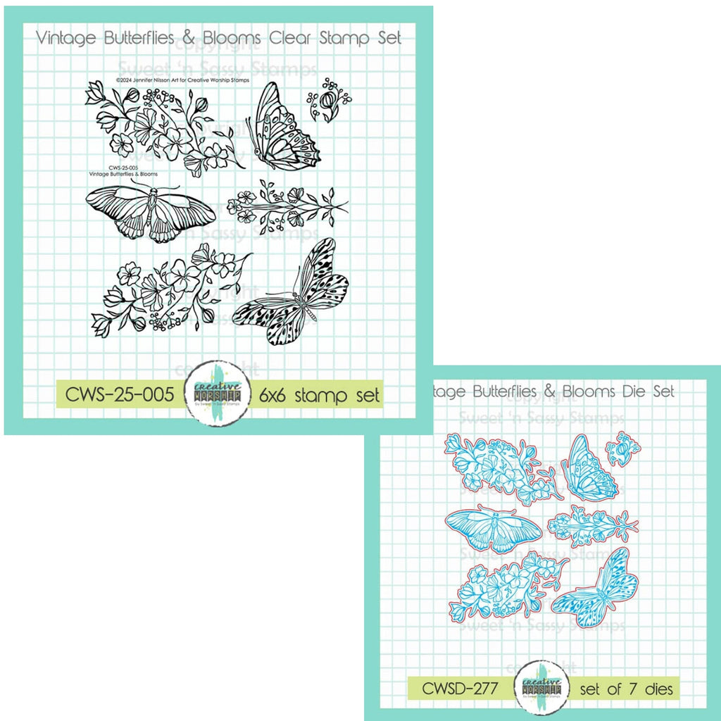Creative Worship Vintage Butterflies And Blooms Stamps And Dies Bundle