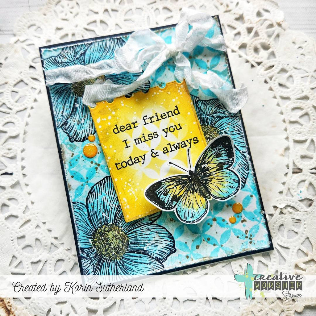 Creative Worship Vintage Floral Collection Clear Stamps cws-25-029 I Miss You Card