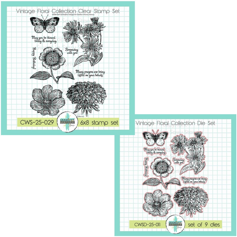 Creative Worship Vintage Floral Collection Stamps And Dies Bundle