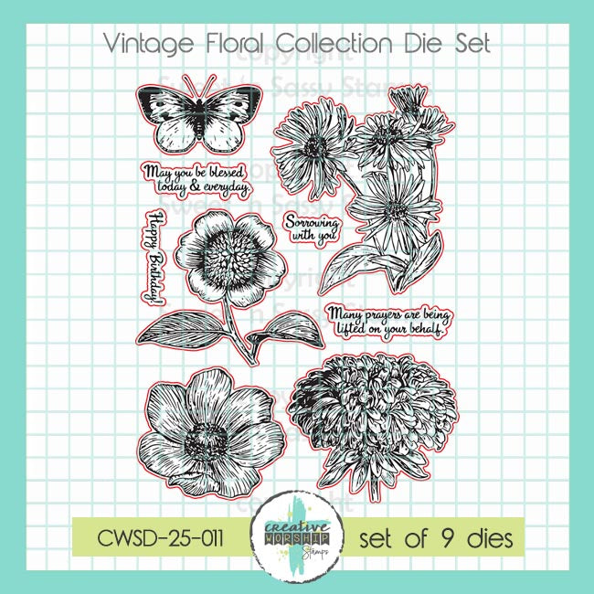 Creative Worship Vintage Floral Collection Stamps And Dies Bundle CWSD-25-011