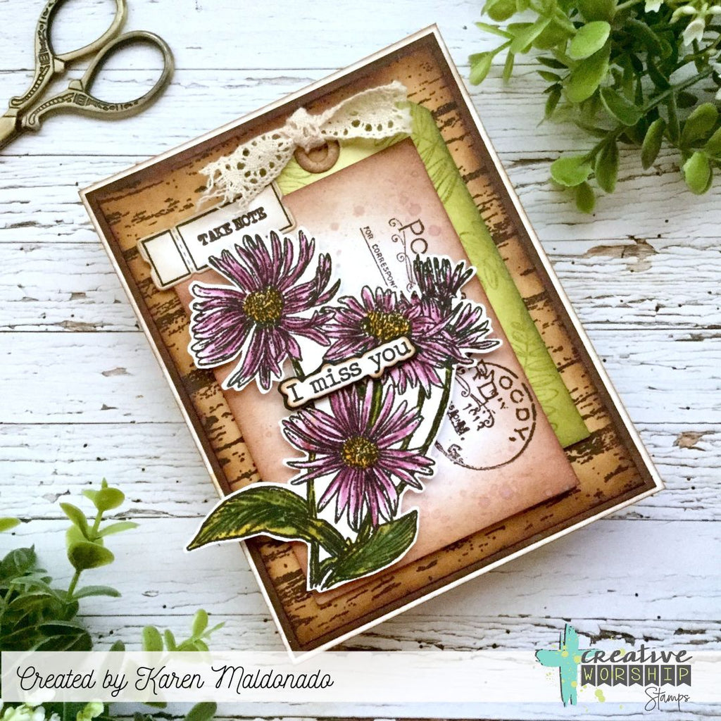 Creative Worship Vintage Labels Clear Stamps cws-25-040 I Miss You Card