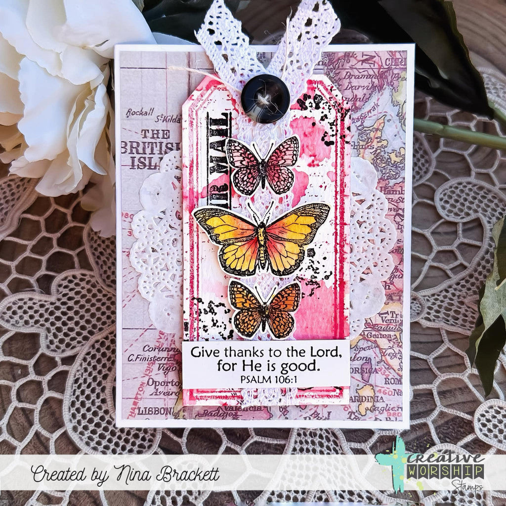 Creative Worship Vintage Nature Elements Dies cwsd-276 Psalm and Butterflies Nina Brackett Card