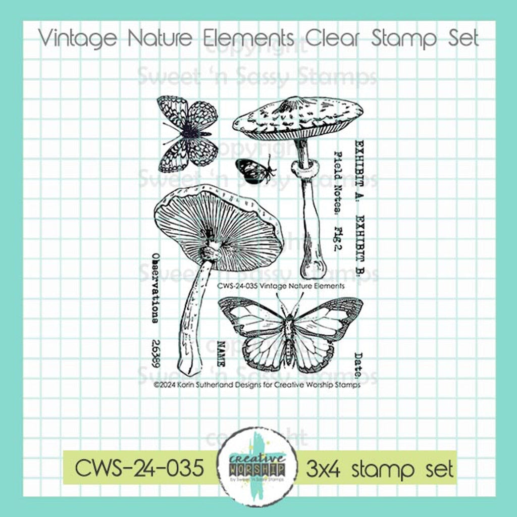 Creative Worship Vintage Nature Elements Stamps And Dies Bundle mushroom clear stamps