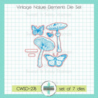 Creative Worship Vintage Nature Elements Stamps And Dies Bundle mushrooms and butterflies wafer set