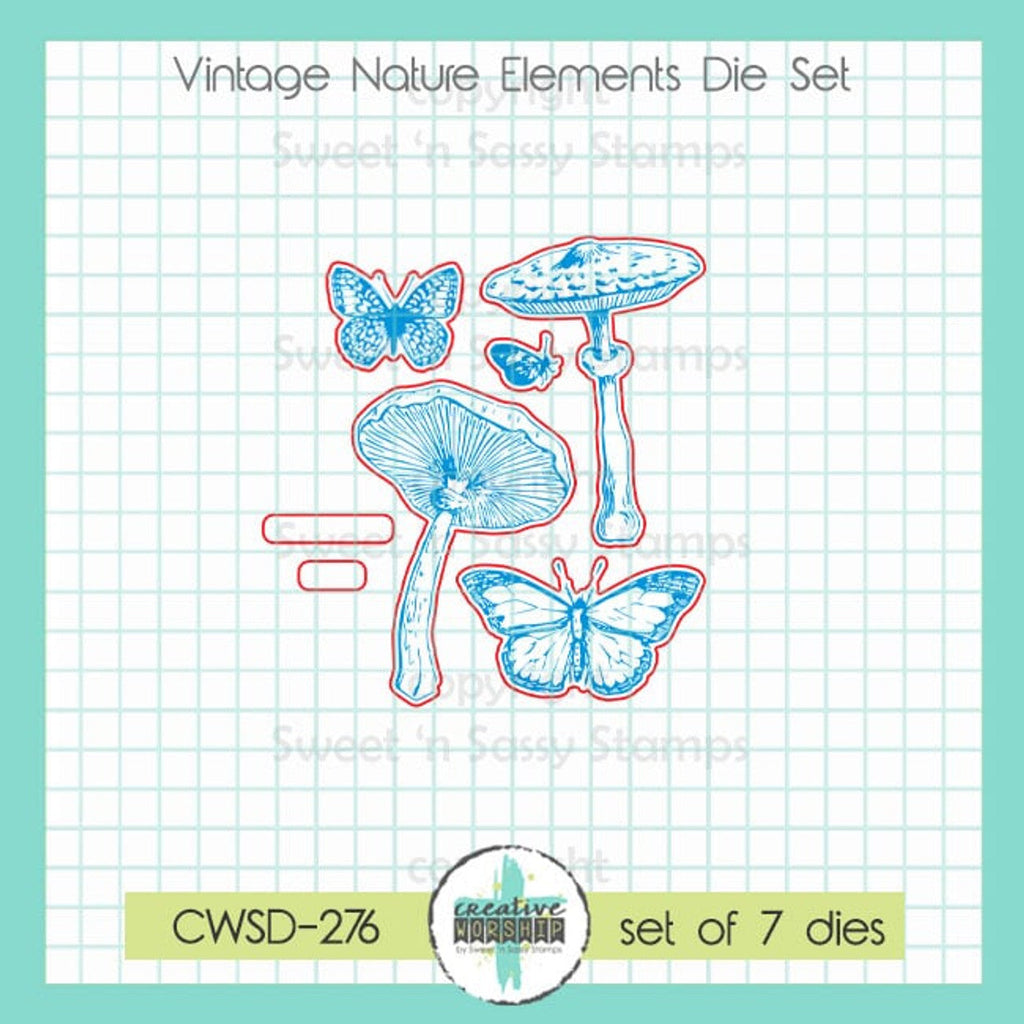 Creative Worship Vintage Nature Elements Stamps And Dies Bundle mushrooms and butterflies wafer set