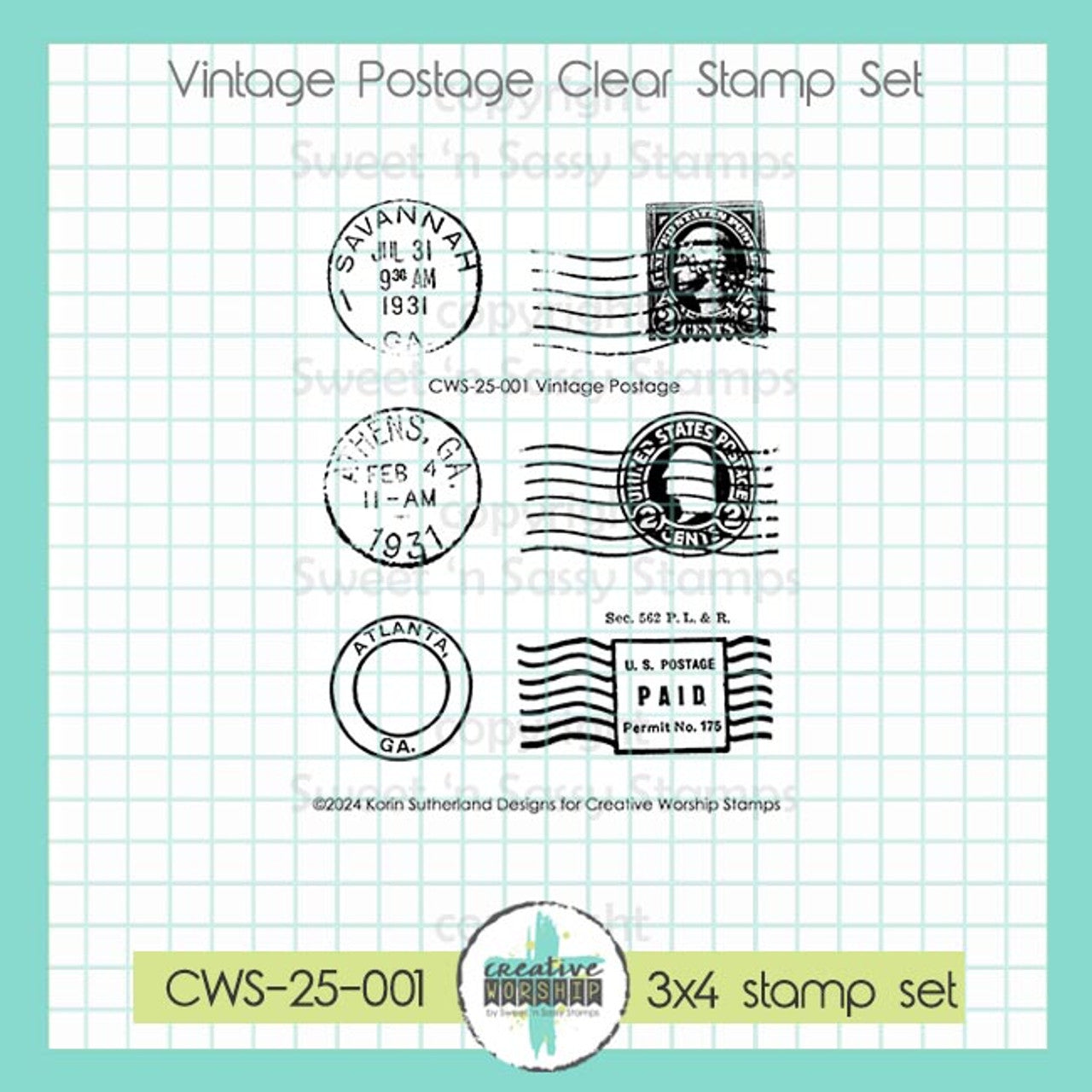 Creative Worship Vintage Postage Clear Stamps cws-25-001