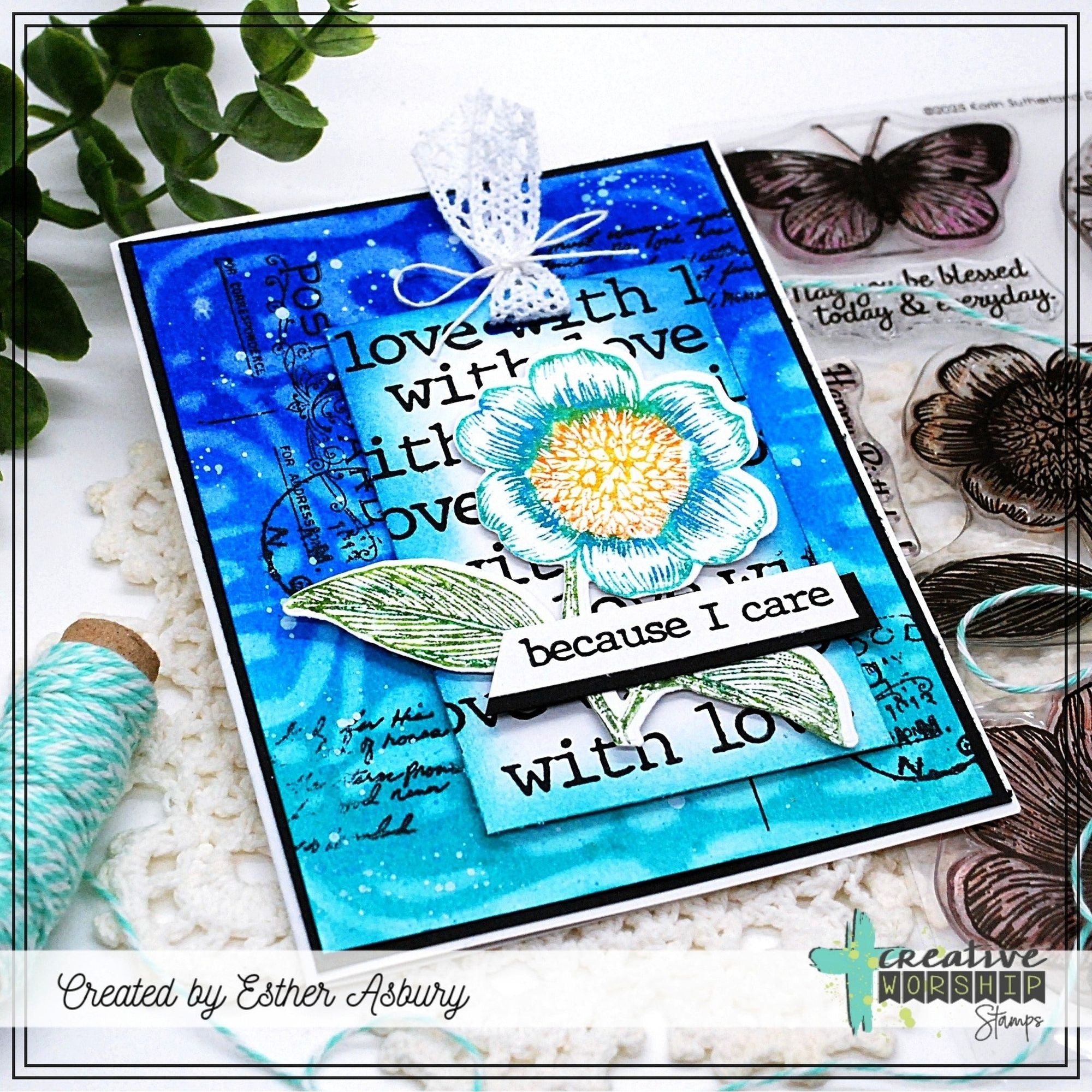 Creative Worship Vintage Postcards Clear Stamps cws-25-039 Because I Care Card
